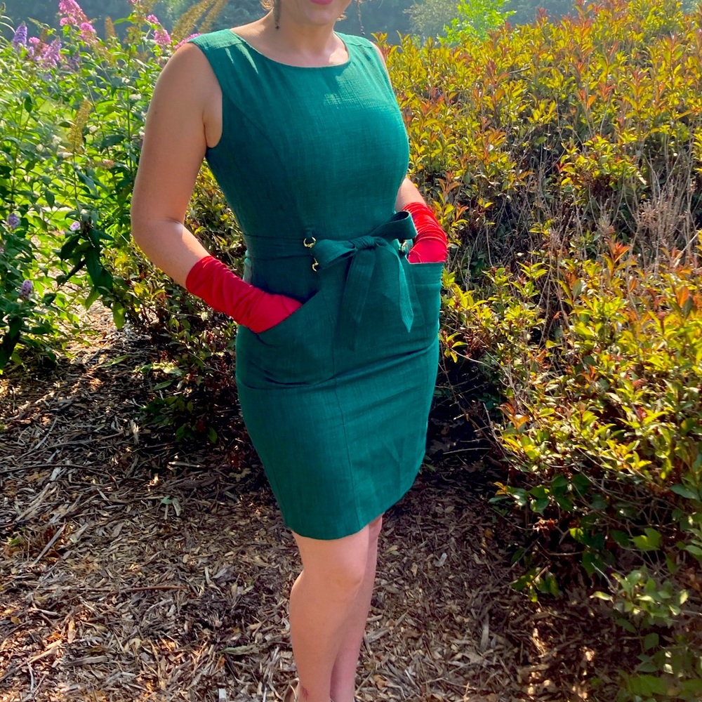 Green dress with pockets.